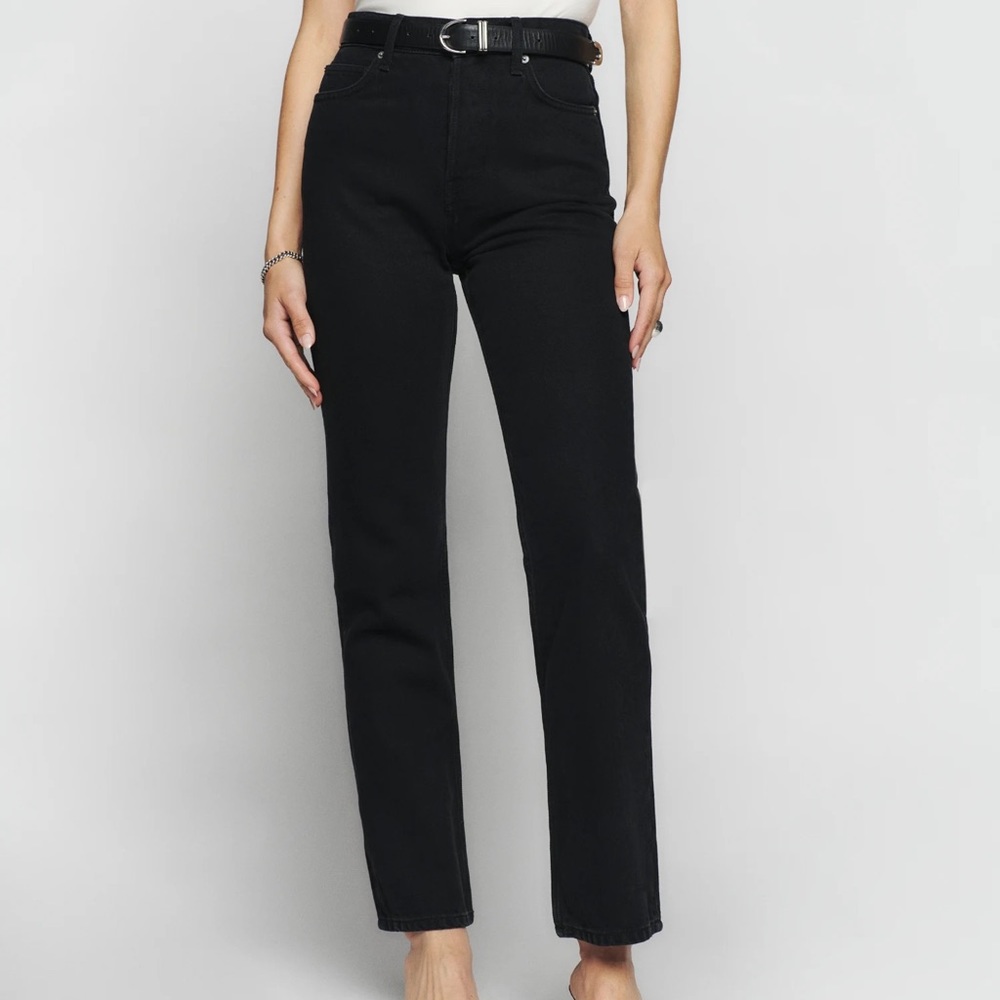 Reformation Cynthia High Rise Straight Jeans, Black, Size 27